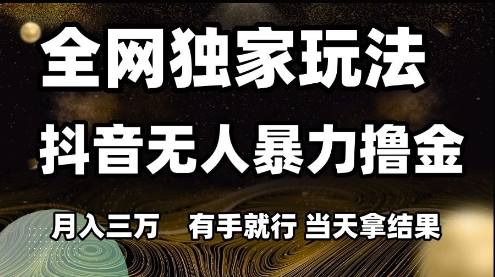 全网独家玩法抖音无人暴力撸金，月入3W，有手就行，当天拿结果【揭秘】-Zv东方
