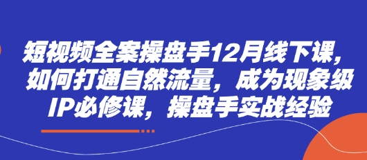短视频全案操盘手12月线下课，如何打通自然流量，成为现象级IP必修课，操盘手实战经验-Zv东方