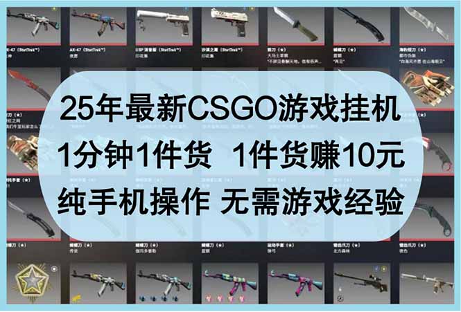 25年最新CSGO游戏挂机，1分钟1件货，1件货赚10元 纯手机操作 无需游戏经验-Zv东方