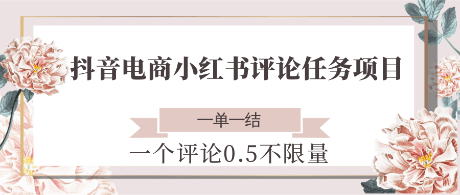 抖音电商小红书评论任务项目，一个评论0.5，一单一结 不限量-Zv东方