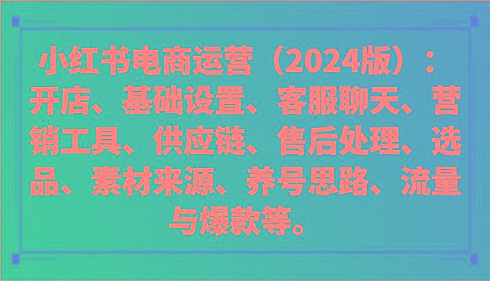 小红书电商运营(2024版)：开店、设置、供应链、选品、素材、养号、流量与爆款等-Zv东方