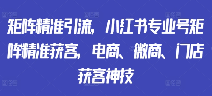 矩阵精准引流，小红书专业号矩阵精准获客，电商、微商、门店获客神技-Zv东方