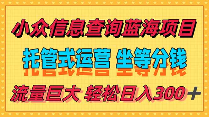 稳定日入300＋，小众信息查询蓝海项目，全程懒人式托管，解放你的时间-Zv东方