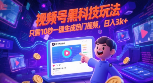 视频号黑科技玩法，只需10秒一键生成热门视频，日入3k+【揭秘】-Zv东方