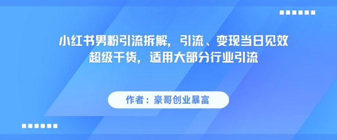 小红书男粉引流拆解，引流、变现当日见效超级干货，适用大部分行业引流-Zv东方