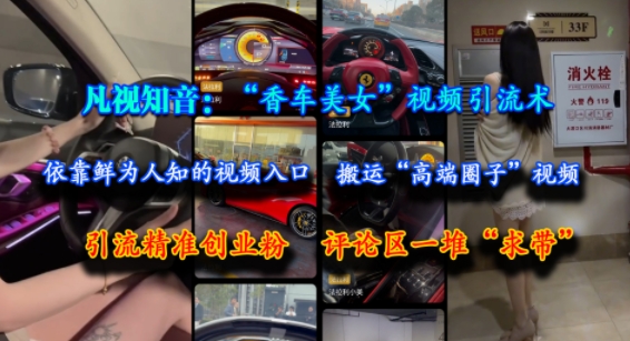 凡视知音：“香车美女”视频引流术，依靠鲜为人知的视频入口，搬运“高端圈子”视频，引流精准创业粉，评论区一堆“求带”-Zv东方