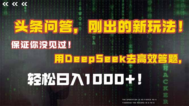 头条问答，刚出的新玩法！保证你没见过！结合Deepseek高效答题，日入1000+-Zv东方
