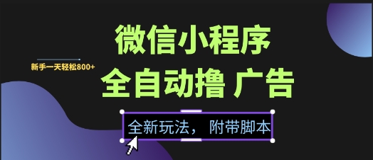 微信小程序全自动撸广告项目，彻底解决没流量的问题，新手一天8张+【揭秘】-Zv东方