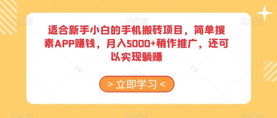 适合新手小白的手机搬砖项目，简单搜素APP赚钱，月入5000+稍作推广，还可以实现躺赚【揭秘】-Zv东方