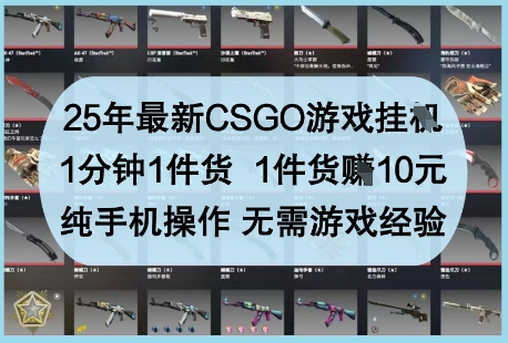 25年最新CSGO游戏挂G，1分钟1件货，1件货挣10元，纯手机操作，无需游戏经验【揭秘】-Zv东方