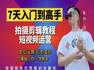 7天入门到高手，短视频剪辑运营高手课，定位 运营 引|流 变现，0基础小白一学就会-Zv东方
