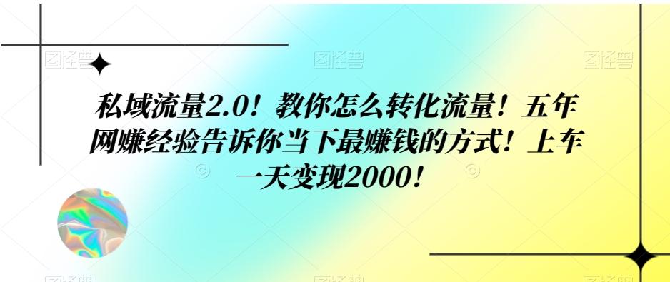 私域流量2.0！教你怎么转化流量！五年网赚经验告诉你当下最赚钱的方式！上车一天变现2000！-Zv东方