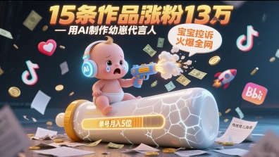 用AI制作幼崽代言人，宝宝的控诉火爆全网，15条作品涨粉13W，单号月入5位数实操教程-Zv东方